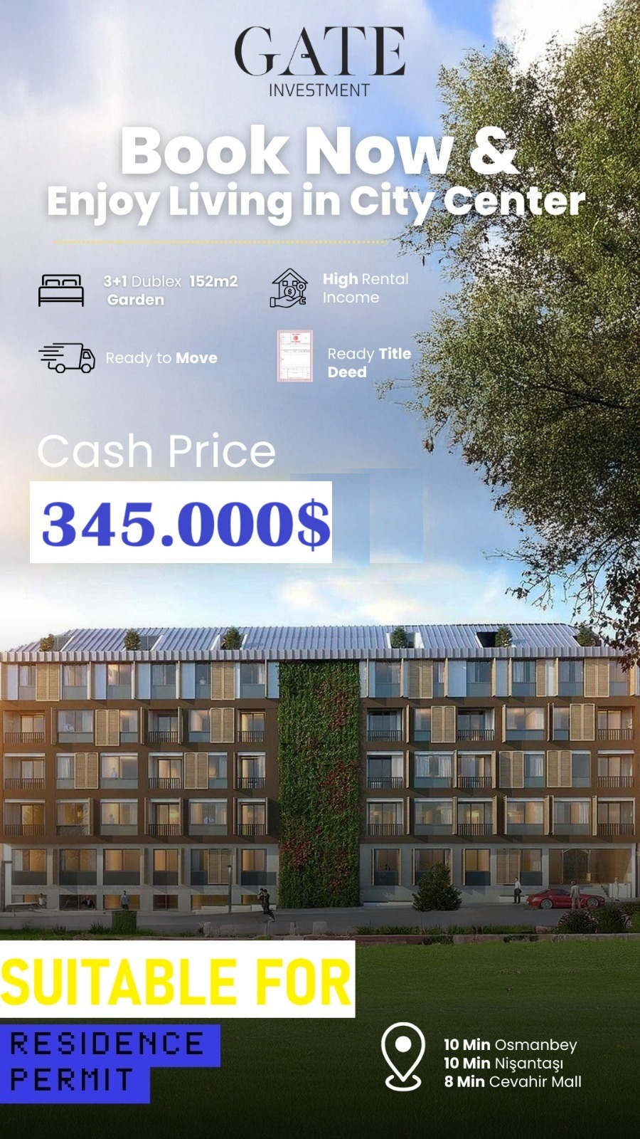 Modern Garden Apartment for Sale in Istanbul with Extensive Family Wellness Facilities